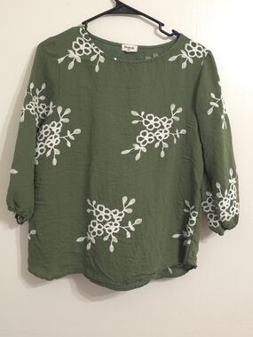 Kindred Olive Green Floral Embroidered Tunic